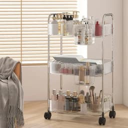 2/3/4Layers Light Luxury Storage Rack Trolley Transparent Acrylic Rolling Cart With Removable Hanging Baskets Snacks Bookshelf
