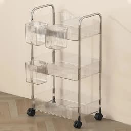 2/3/4Layers Light Luxury Storage Rack Trolley Transparent Acrylic Rolling Cart With Removable Hanging Baskets Snacks Bookshelf