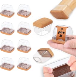 8PCS Silicone Chair Leg Floor Caps Protectors Rectangle with Felt Foot End Caps Covers width 22-32mm for Chair Table No Noise