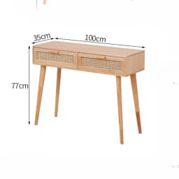 Nordic Solid Wood Dressing Table Bedroom Rattan Jewelry Cabinet Multi-functional Computer Desk, Double Draw Design, Makeup Table