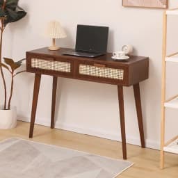 Nordic Solid Wood Dressing Table Bedroom Rattan Jewelry Cabinet Multi-functional Computer Desk, Double Draw Design, Makeup Table