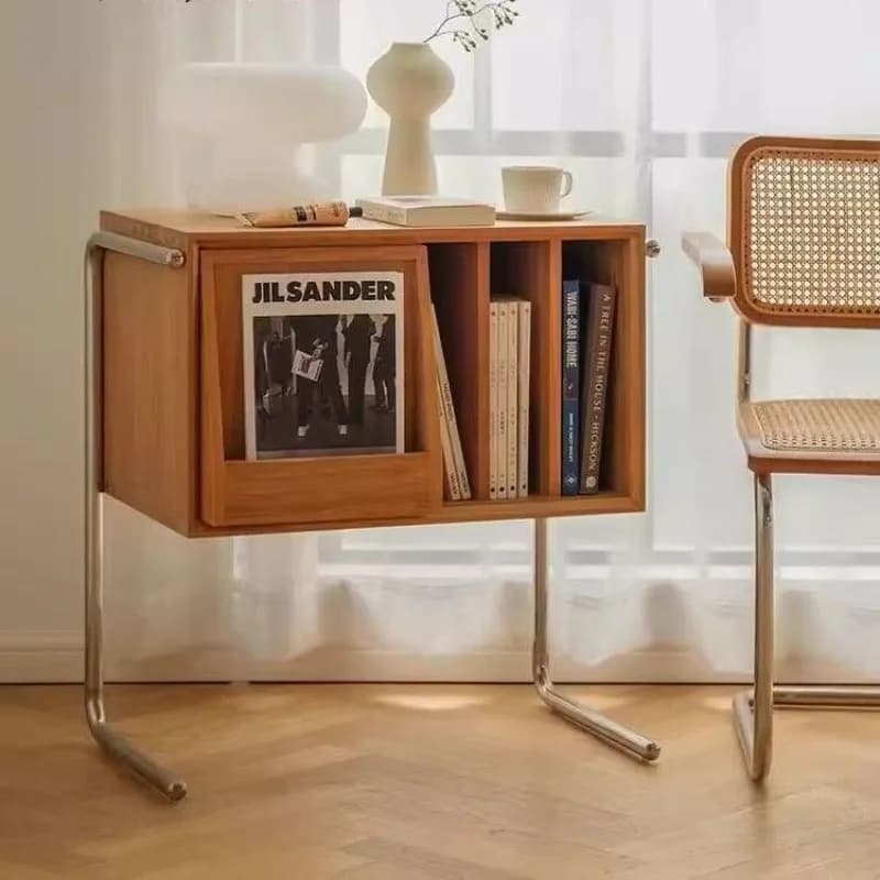 Nordic High-end Light Luxury Solid Wood Bookcase Living Room Sofa Side Simple Home Retro Storage Cabinet