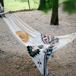 Double Hammock 200x150cm Load 500lbs Cotton Canvas Wear Resistant Anti-Rollover Swing for Outdoor Indoor Kids Adults Use