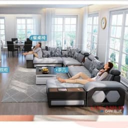 Linlamlim U-Shaped Sectional Fabric Sofa Set - Modern Living Room Furniture with Storage, Built-in Side Table, USB, and Cushions