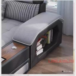 Linlamlim U-Shaped Sectional Fabric Sofa Set - Modern Living Room Furniture with Storage, Built-in Side Table, USB, and Cushions
