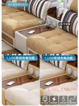 Linlamlim U-Shaped Sectional Fabric Sofa Set - Modern Living Room Furniture with Storage, Built-in Side Table, USB, and Cushions