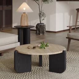 Wabisabi Wind Solid Wood Travertine Coffee Table Minimalist Small Apartment Living Room Household Round Balcony Marble Low Table