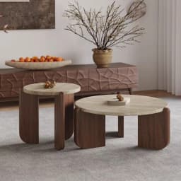 Wabisabi Wind Solid Wood Travertine Coffee Table Minimalist Small Apartment Living Room Household Round Balcony Marble Low Table