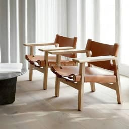 Nordic Solid Wood Design Saddle Leather Hunting Chair Living Room Balcony Wabi Sabi Single Deck Chair