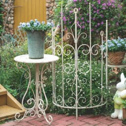Outdoor Metal Iron Round Side Table Vintage White Finish Rustic Garden Table Decorative Balcony Accent Patio Flower Rack