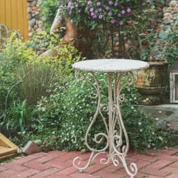 Outdoor Metal Iron Round Side Table Vintage White Finish Rustic Garden Table Decorative Balcony Accent Patio Flower Rack