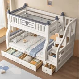 King Size 140x160cm Double Bed Frame Adult Staircase Bunk Beds Loft Headboards Kids Drawer Storage Mattress Bedroom Furniture