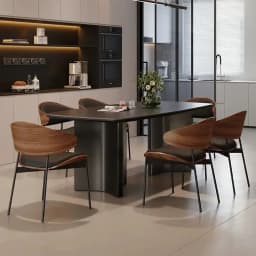 Genuine Leather Dining Chairs Set of 2 or1,Mid Century Modern Chair, Upholstered Kitchen Dining Room ChairsBlack WalnutBendwood.