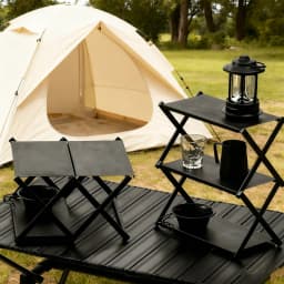Three-tier Rack Outdoor Folding Storage Shelf Portable Desktop Organizer Shelves Picnic BBQ Storage Rack Table