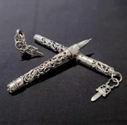 European Court Style 925 Silver, Hollow Cross Engraving, Metal Signature Pen, Ballpoint Pen, Gift.