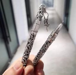 European Court Style 925 Silver, Hollow Cross Engraving, Metal Signature Pen, Ballpoint Pen, Gift.