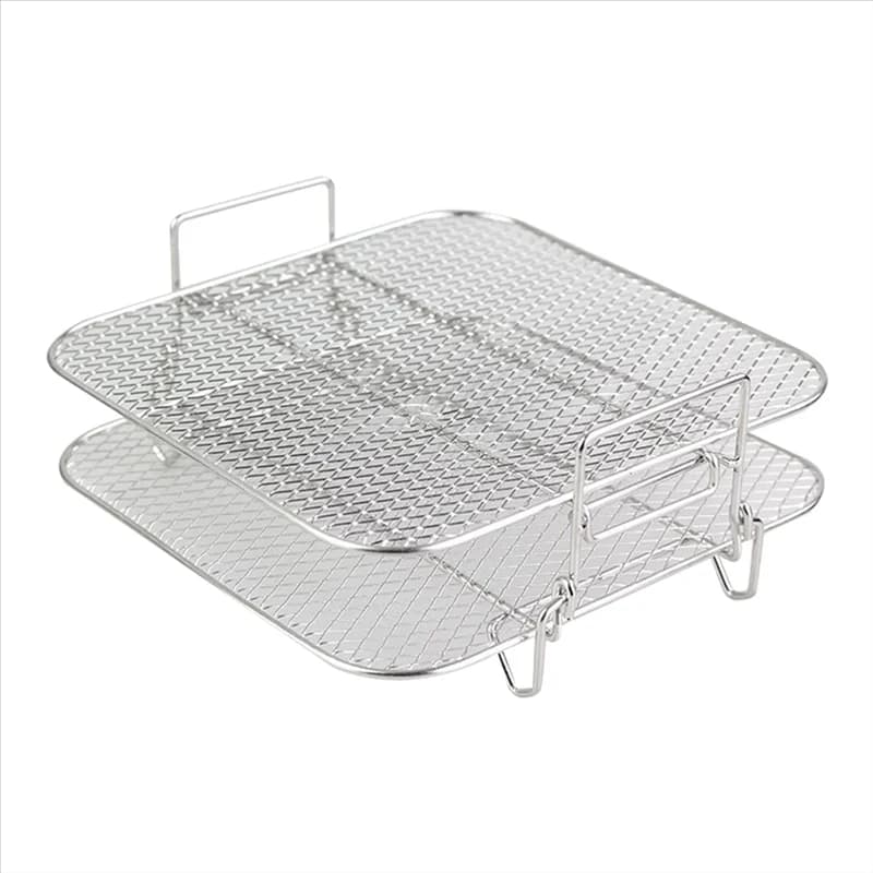 2-Layers Air Fryer Rack Stackable Grid Grilling Rack Stainless Steel for 4.2-5.8QT Air Fryer Kitchen Oven Steamer Cooker