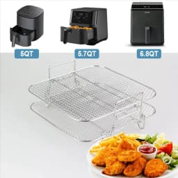 2-Layers Air Fryer Rack Stackable Grid Grilling Rack Stainless Steel for 4.2-5.8QT Air Fryer Kitchen Oven Steamer Cooker