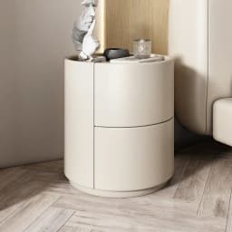 New Nordic Solid Wood Round Bedside Table, Modern Simple Small Bedroom Storage Cabinet, Living Room Afas Cabinet, Home Furniture