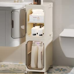 Household bathroom narrow seam storage cabinet, multifunctional foldable with wheels, dust-proof and crevice storage cabinet