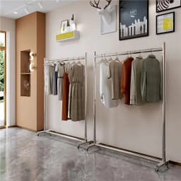 Movable Home Coat Racks Nordic Stainless Steel Rack Clothing Store Display Rack Hanging Clothes Rack Brushed Silver with Wheels