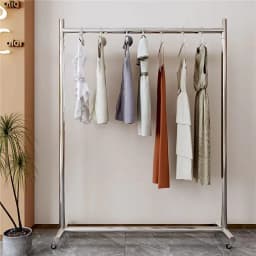 Movable Home Coat Racks Nordic Stainless Steel Rack Clothing Store Display Rack Hanging Clothes Rack Brushed Silver with Wheels