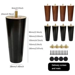 8/10/12/15/20cm Solid Wood Conical Furniture Legs Screw Sofa Legs Bed Cabinet Table Chair Replacement Feet