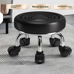 5-Wheel Metal Stool - Thickened Silent Low Stool with Sturdy Frame for Home/Foot Spa/Cosmetology/Kids