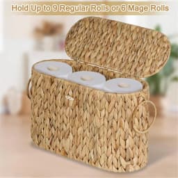 FTGT NEW Toilet Paper Storage Basket, Water Hyacinth Slim Toilet Paper Holder with Lid- Holds Up to 6 Rolls