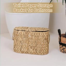 FTGT NEW Toilet Paper Storage Basket, Water Hyacinth Slim Toilet Paper Holder with Lid- Holds Up to 6 Rolls