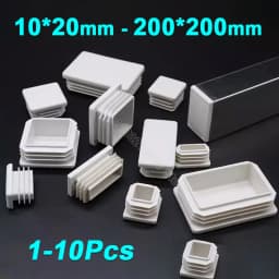 Rectangle/Square White Plastic Blanking End Cap Pipe Tube Inserts Plugs Bung Cover Steel Table Leg Feet Pad 10x20mm to 200x200mm