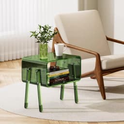 Transparent Side Table for Bedroom, Minimalist Acrylic Nightstand, Space Saving Organizer,Trendy Home Decor for Studio Apartment