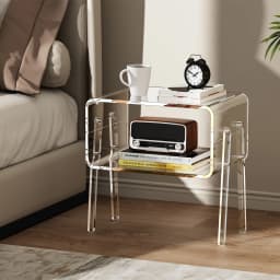 Transparent Side Table for Bedroom, Minimalist Acrylic Nightstand, Space Saving Organizer,Trendy Home Decor for Studio Apartment