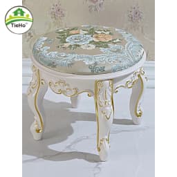 Retro Fabric Dressing Chair, Child Round Stool, Dressing Seat, Home Furniture, Living Room Dinning Chair, ABS Leg, Round Ottoman