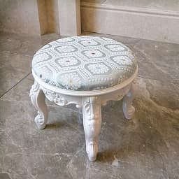 Retro Fabric Dressing Chair, Child Round Stool, Dressing Seat, Home Furniture, Living Room Dinning Chair, ABS Leg, Round Ottoman