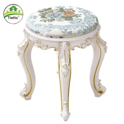 Retro Fabric Dressing Chair, Child Round Stool, Dressing Seat, Home Furniture, Living Room Dinning Chair, ABS Leg, Round Ottoman