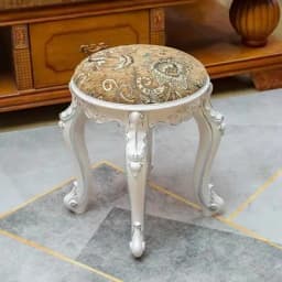 Retro Fabric Dressing Chair, Child Round Stool, Dressing Seat, Home Furniture, Living Room Dinning Chair, ABS Leg, Round Ottoman