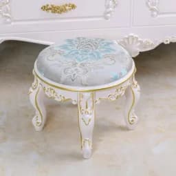 Retro Fabric Dressing Chair, Child Round Stool, Dressing Seat, Home Furniture, Living Room Dinning Chair, ABS Leg, Round Ottoman