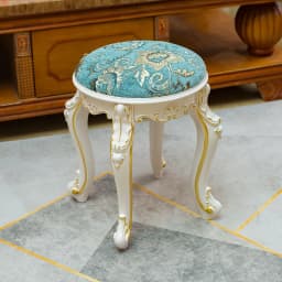 Retro Fabric Dressing Chair, Child Round Stool, Dressing Seat, Home Furniture, Living Room Dinning Chair, ABS Leg, Round Ottoman