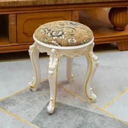 Retro Fabric Dressing Chair, Child Round Stool, Dressing Seat, Home Furniture, Living Room Dinning Chair, ABS Leg, Round Ottoman