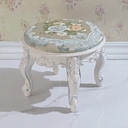 Retro Fabric Dressing Chair, Child Round Stool, Dressing Seat, Home Furniture, Living Room Dinning Chair, ABS Leg, Round Ottoman