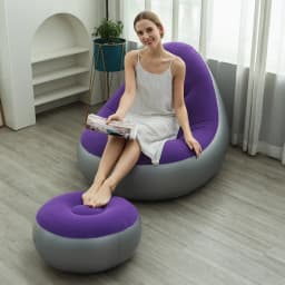 Inflatable Lounge Chair for Adults, Folding Portable Lazy Sofa with Foot Stool ,Air Couch Sofa for Livingroom and Bedroom