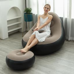 Inflatable Lounge Chair for Adults, Folding Portable Lazy Sofa with Foot Stool ,Air Couch Sofa for Livingroom and Bedroom