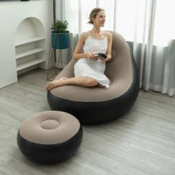 Inflatable Lounge Chair for Adults, Folding Portable Lazy Sofa with Foot Stool ,Air Couch Sofa for Livingroom and Bedroom