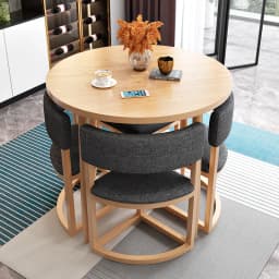 Round Mobile Dining Tables Set Kitchen 4 Chairs Center Wood Table Extendable Luxury Floor Mesa Comedor Home Furniture GPF26XP