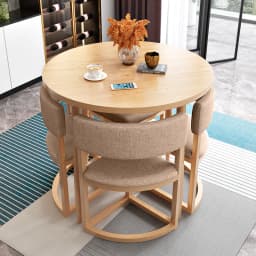 Round Mobile Dining Tables Set Kitchen 4 Chairs Center Wood Table Extendable Luxury Floor Mesa Comedor Home Furniture GPF26XP