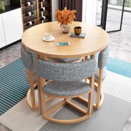 Round Mobile Dining Tables Set Kitchen 4 Chairs Center Wood Table Extendable Luxury Floor Mesa Comedor Home Furniture GPF26XP