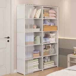 Multi-layer Storage Rack Dustproof Wardrobe Storage Cabinet Multifunctional with Curtains Portable Clothes Organizer Cabinet