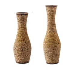 Vintage Rattan Flower Basket Bamboo Woven Vase for Dried/Fresh Flowers Boho Home Decor Planter Farmhouse Living Room Centerpiece