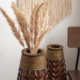 Vintage Rattan Flower Basket Bamboo Woven Vase for Dried/Fresh Flowers Boho Home Decor Planter Farmhouse Living Room Centerpiece